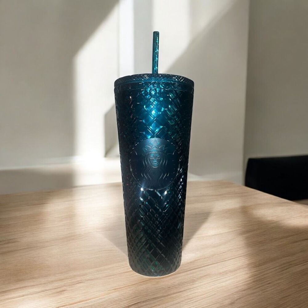Starbucks Emerald Green Jeweled Tumbler Cold Cup 24oz Tumbler with Straw